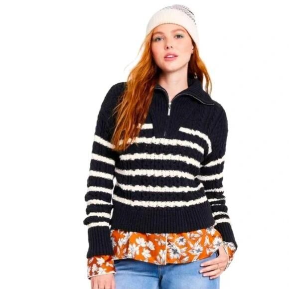 Worn Once! La Ligne x Target cotton half zip stripe sweater size 2X - Picture 1 of 7